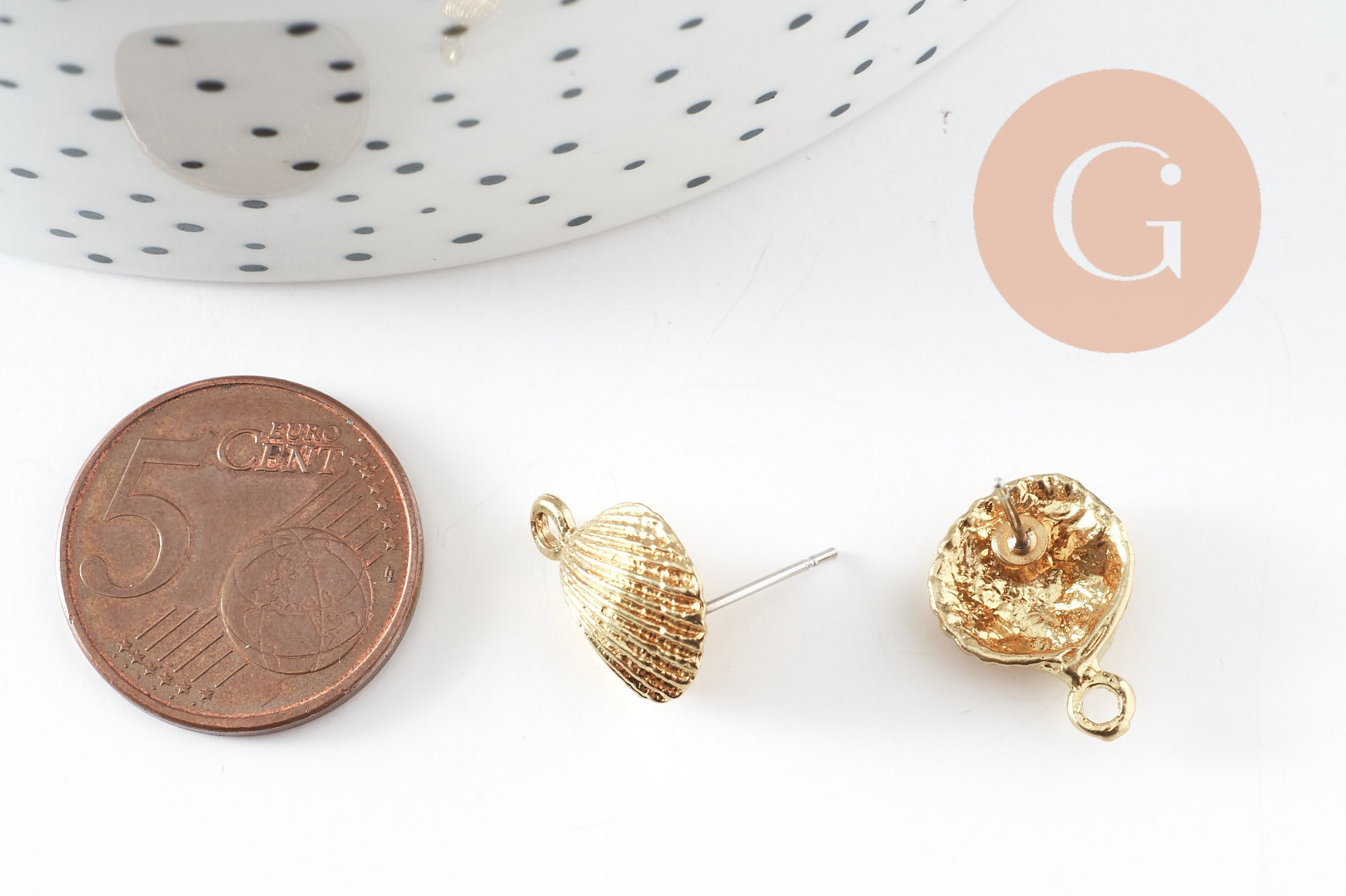 EP-Boucles puce coquillage laiton brut 12x16mm, x2 (G4879)