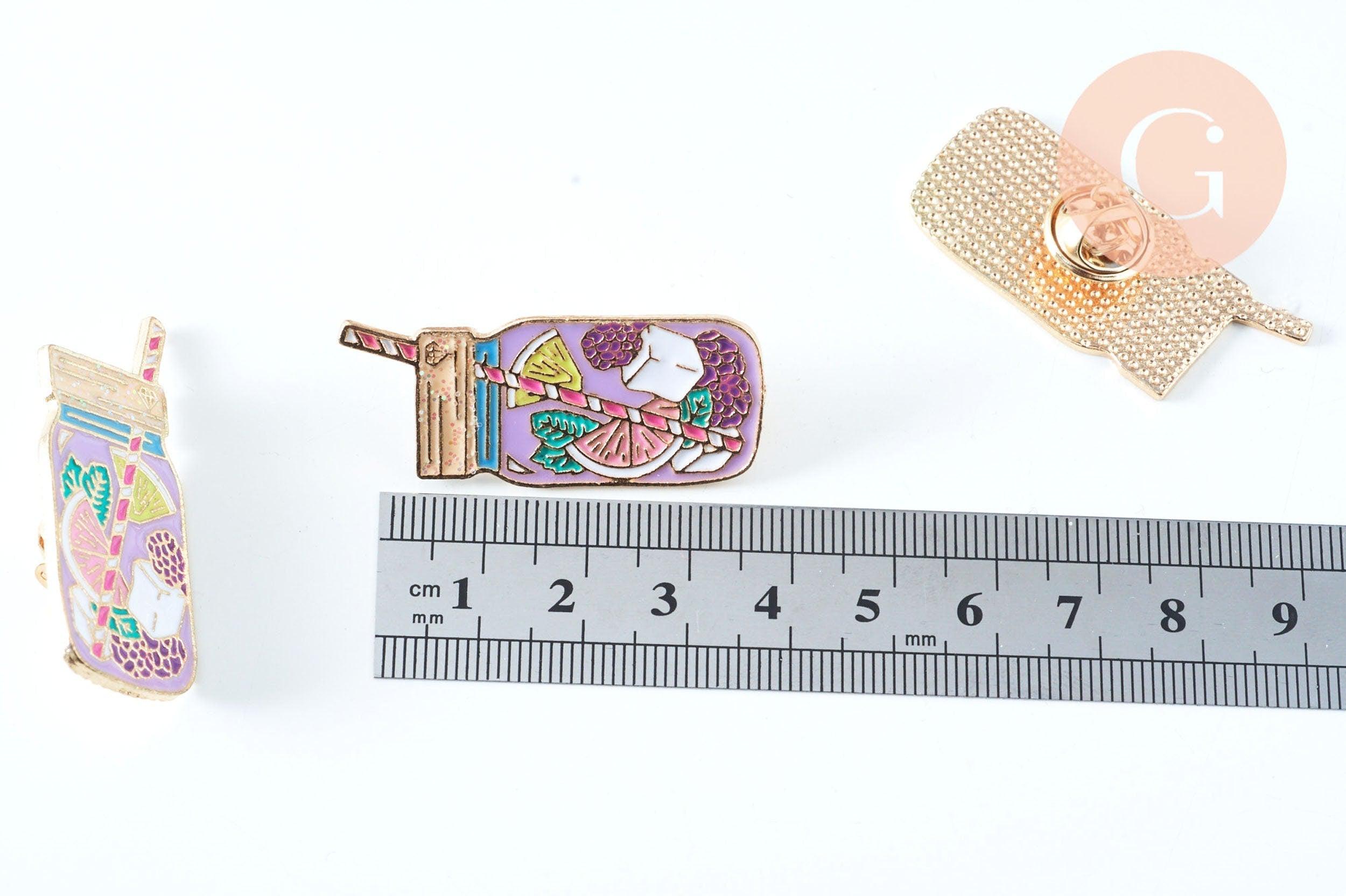 EP Broche pins verre coktail été laiton doré émaillé 41x18mm,broche dorée,creation bijoux,décoration veste, x1 G6618