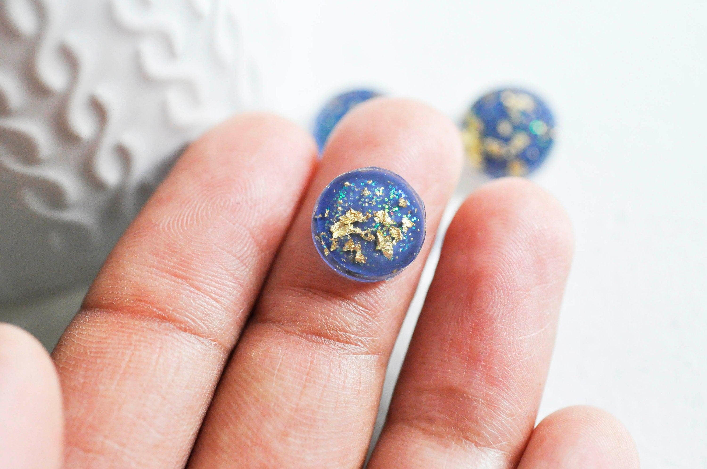 EP-Cabochon disque résine translucide bleu paillette, cabochon pour création bijoux, 13mm, x5 G3797