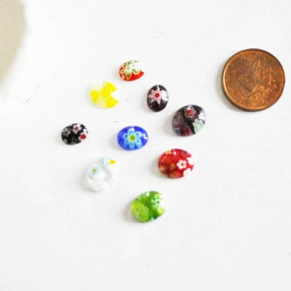 EP Cabochon dôme marquise millefiori ovales tailles variées,cabochons verre, verre millefiori,fait main, x 20-50 ou 100 pièces-G131
