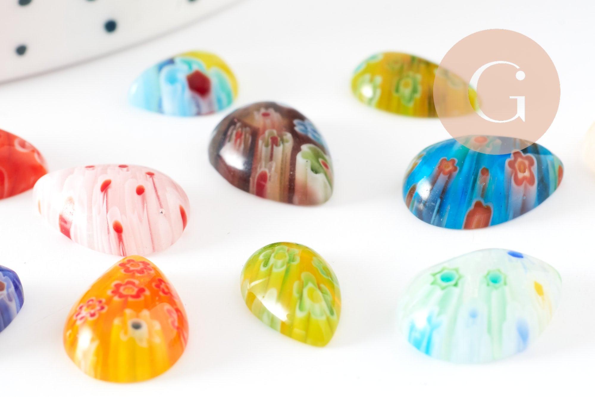 EP-Cabochon dôme millefiori gouttes, cabochon verre,verre millefiori,fait main, x50 G0130