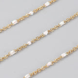 EP-Chaine dorée acier inoxydable doré fantaisie résine blanche paillette 2mm,x 1 mètre (G6735)
