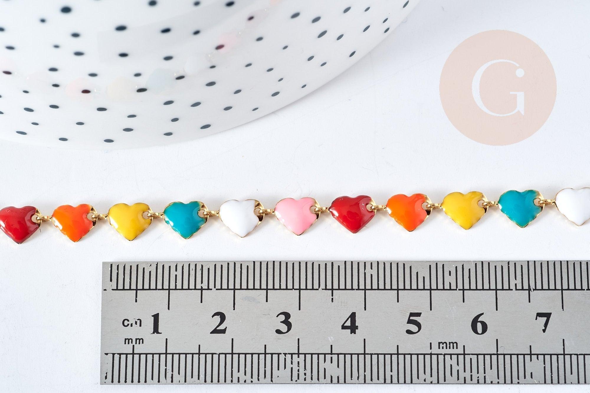 EP-Collier chaine coeur acier doré 304 inoxydable émaillé multicolore 45mm, idée cadeau anniversaire fête des mères femme x1 G8622