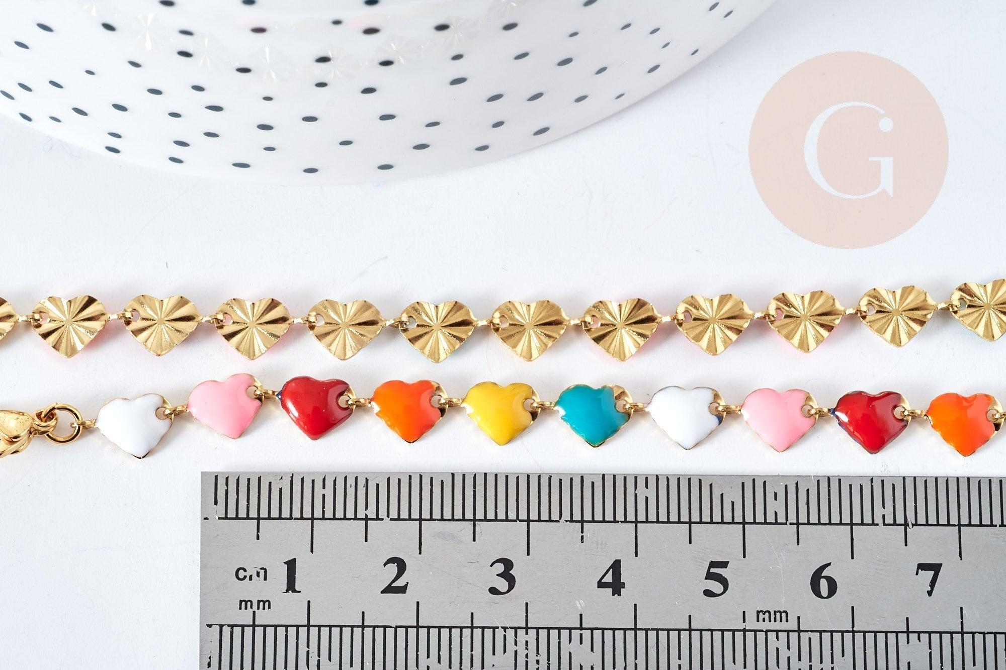 EP-Collier chaine coeur acier doré 304 inoxydable émaillé multicolore 45mm, idée cadeau anniversaire fête des mères femme x1 G8622