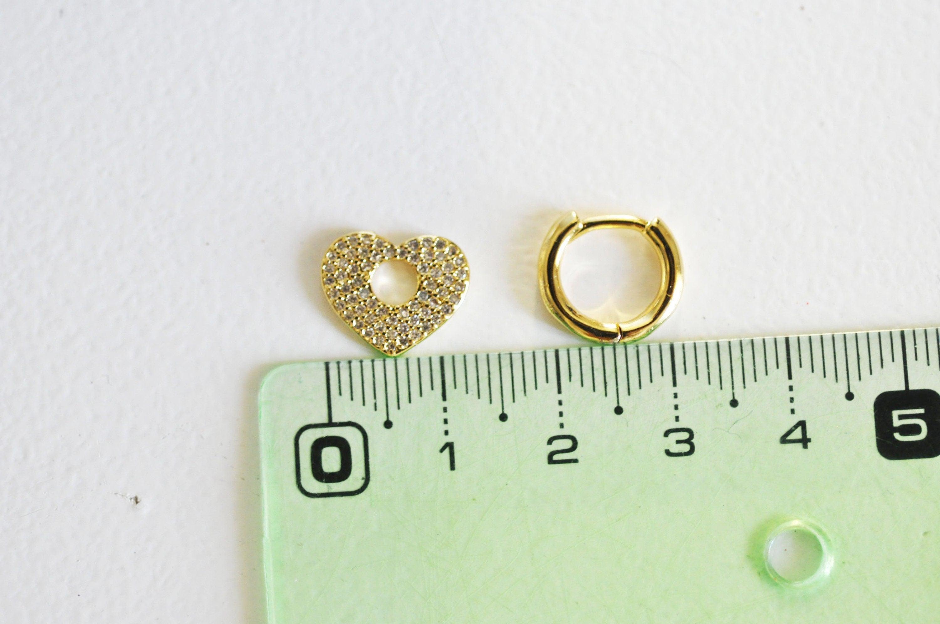 EP-Créoles laiton doré 16k coeur zircon cristal, bijoux doré, oreille percée,paire boucles cristal, 20mm,G3093