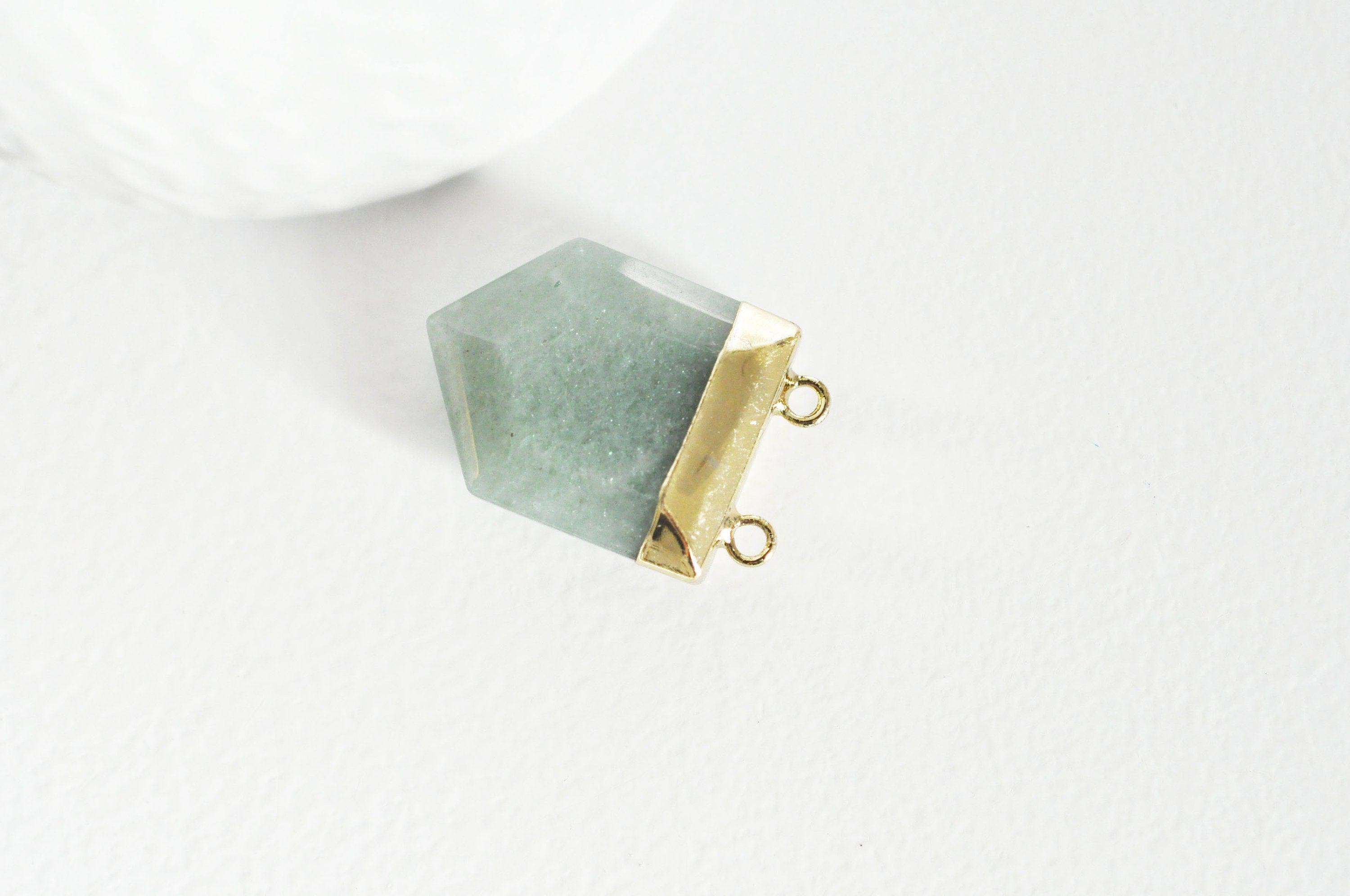 EP Pendentif aventurine hexagone doré,pendentif bijoux pierre,pendentif pierre,aventurine naturelle,pendentif aventurine,28mm,G2983