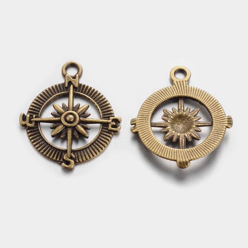 EP Pendentif boussole BRONZE,fourniture création bijoux, pendentif bronze, fourniture créative, breloque bronze, apprêt bronze,2.3cm,x 5