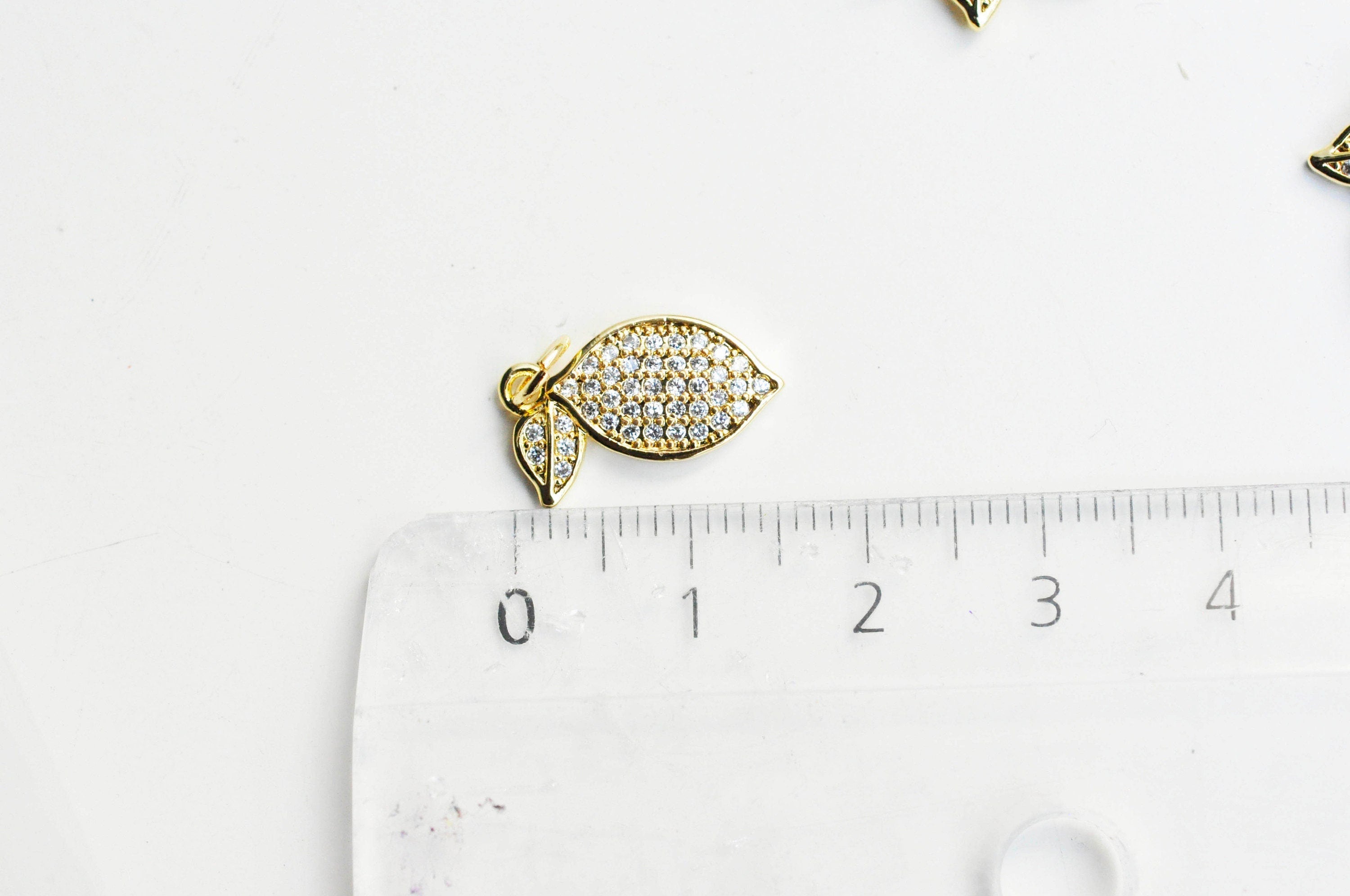 EP Pendentif citron doré 18K zircon blanc,pendentif fruit création bijoux, pendentif doré, 16mm, x1 G4530