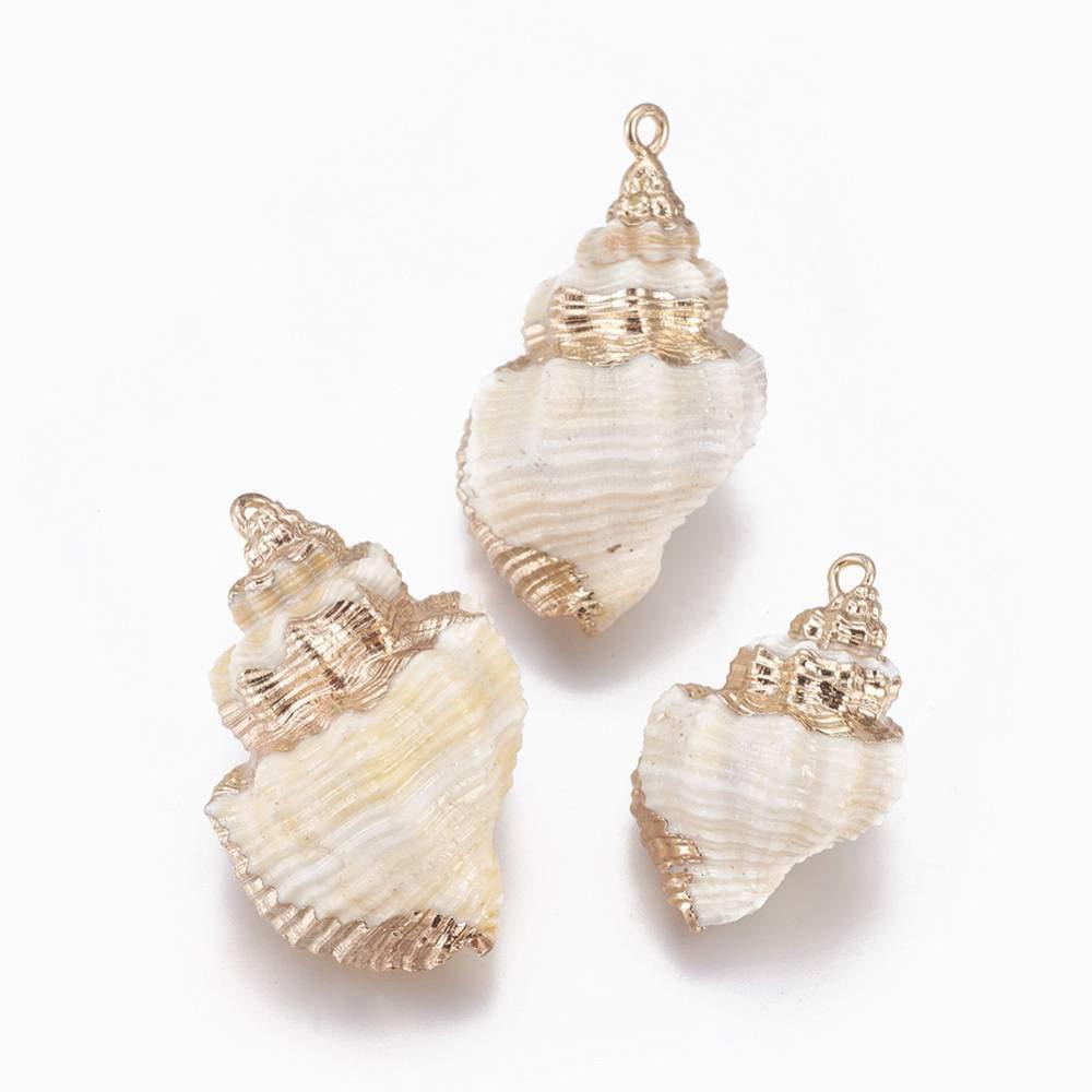 EP Pendentif coquillage naturel spirale doré 29-36mm x1 (G2391)