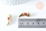 EP-Pendentif corne pierre synthèse acier doré 18K 23mm, x1 (G6353)