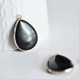 EP Pendentif goutte agate noire doré, fournitures créatives,pendentif agate, pendentif pierre,agate naturelle, pendentif noir,35mm G295