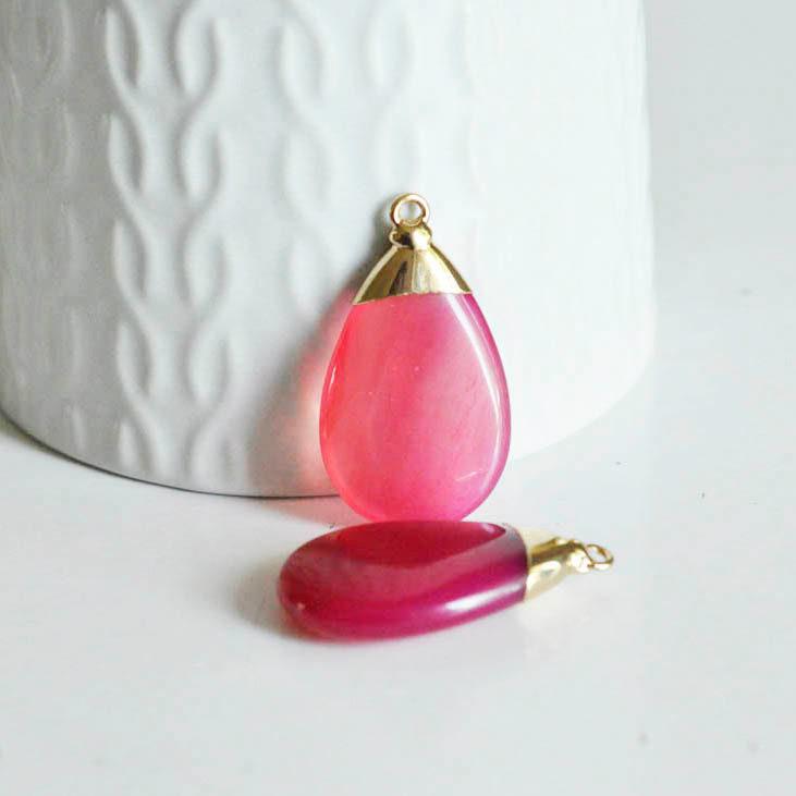 EP Pendentif goutte agate rose, pendentif pierre, support doré, création bijoux, pierre naturelle, création bijoux, 32mm-G1678