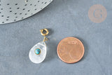 EP-Pendentif goutte amulette cristal de roche naturel acier inoxydable doré 30mm, x1 (G7631)