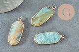 EP-Pendentif hexagone amazonite naturelle laiton doré 37mm,Pendentif bijoux pierre pour création collier, x1 G5174