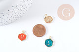 EP Pendentif hexagone lettre initiale zamac doré émail coloré 18k sans nickel 17.5mm,pendentif initale lettre mot prenom, x5 G2114