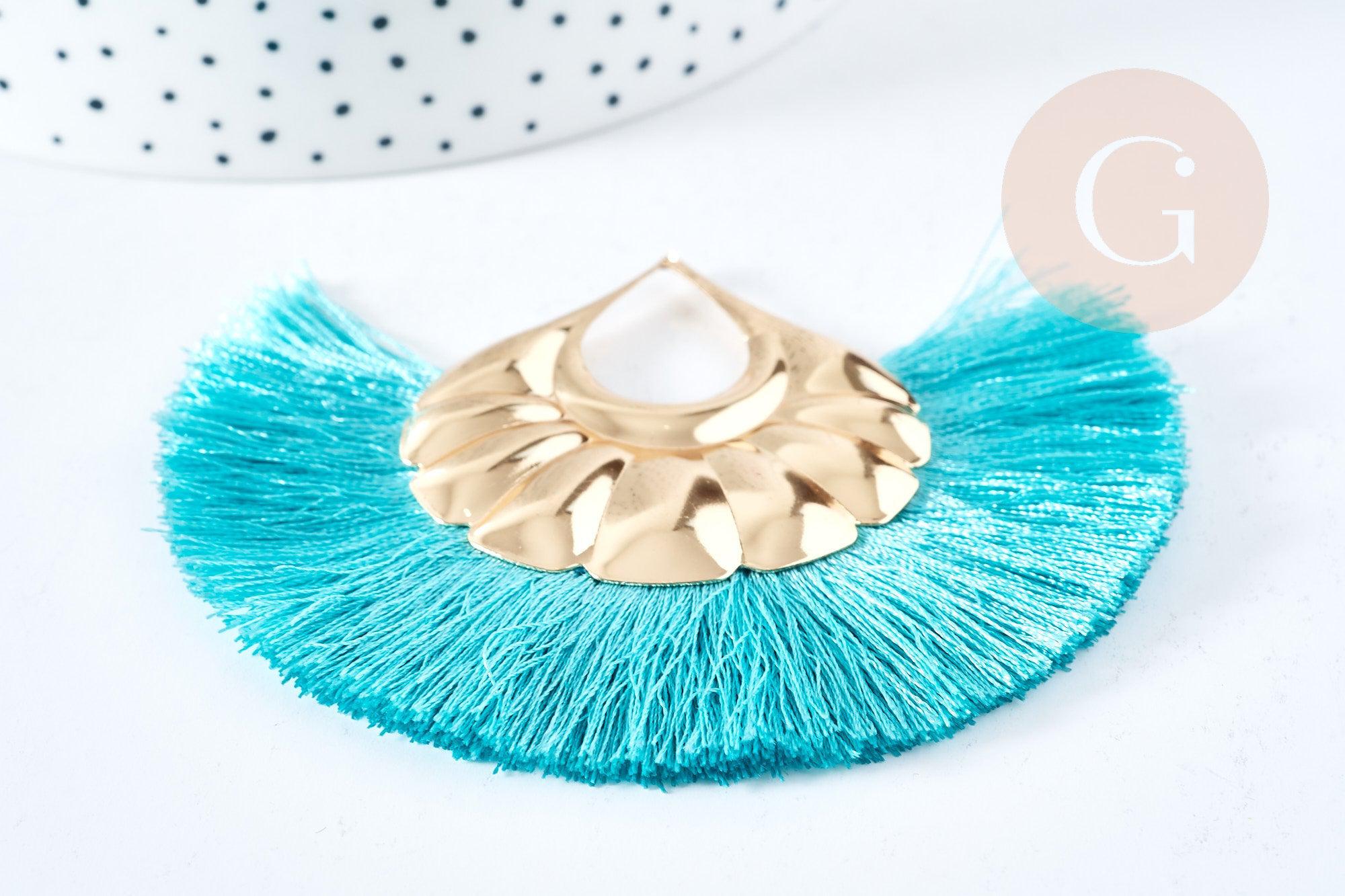 EP-Pendentif large pompon fil vert support fer doré 85-92mm,pendentif bijoux xxL, x 2 G8386
