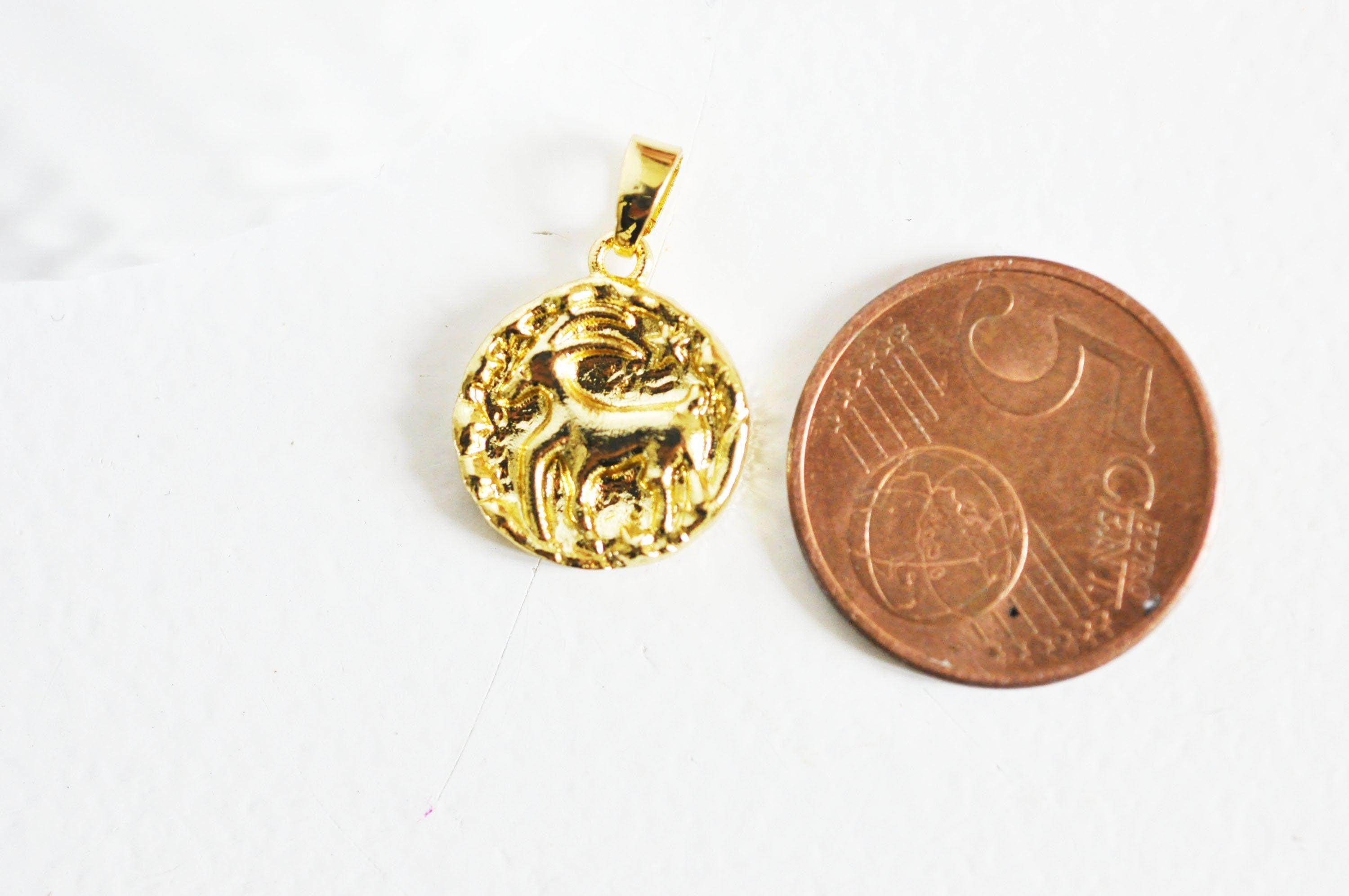 EP Pendentif médaille ronde capricorne laiton doré 18K 16.5mm, x1 (G5333)