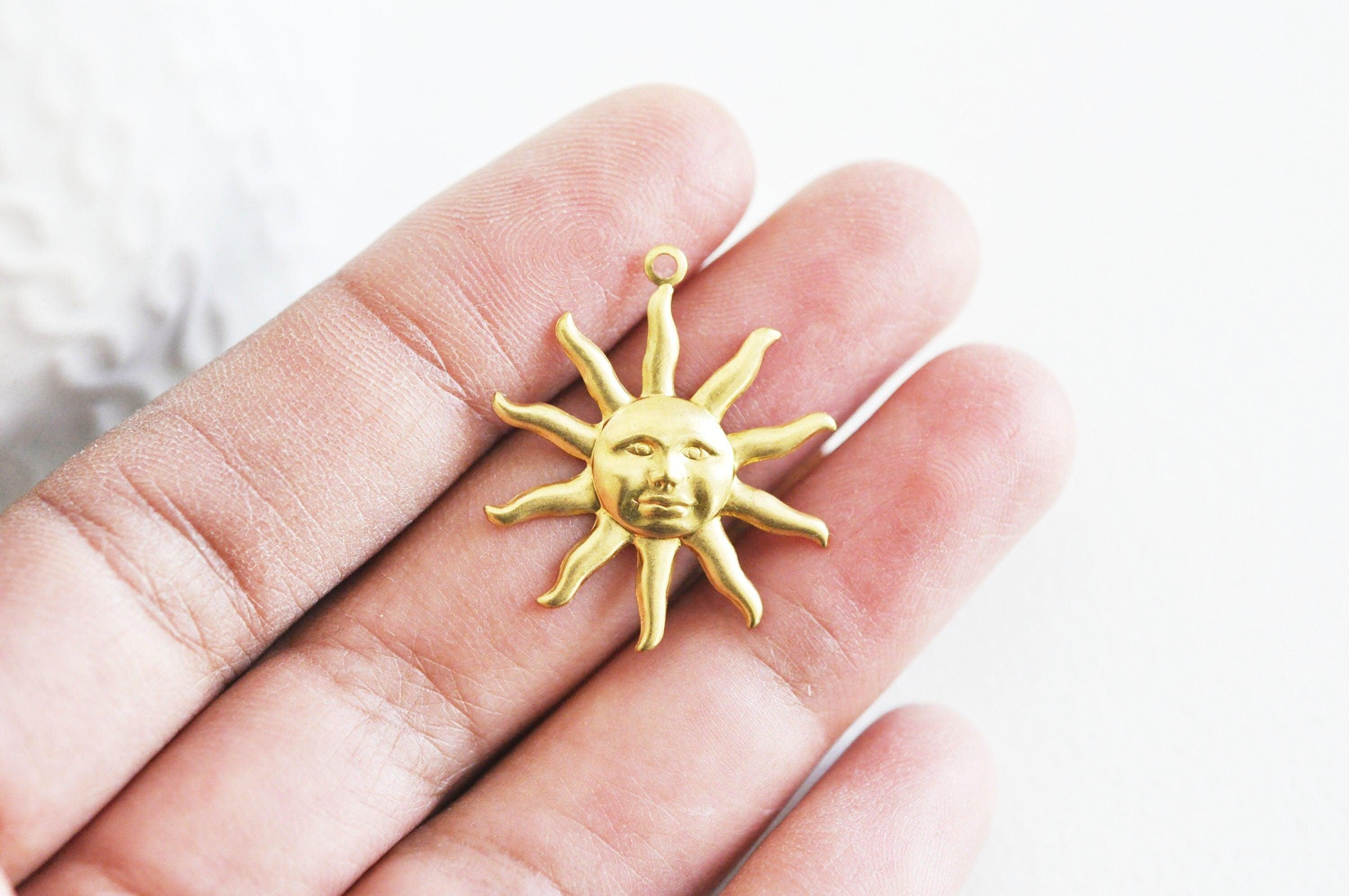 EP-Pendentif médaille soleil laiton brut 24mm, x 2,G3425