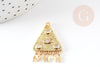 EP-Pendentif médaille triangle oeil laiton doré 18K avec papilles zircons 30mm, x1 G4655