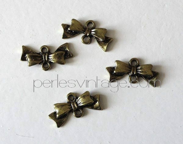 EP Pendentif noeud BRONZE,fourniture création bijoux, pendentif bronze, fourniture créative, noeud papillon, apprêt bronze,2cm,x 10-G41