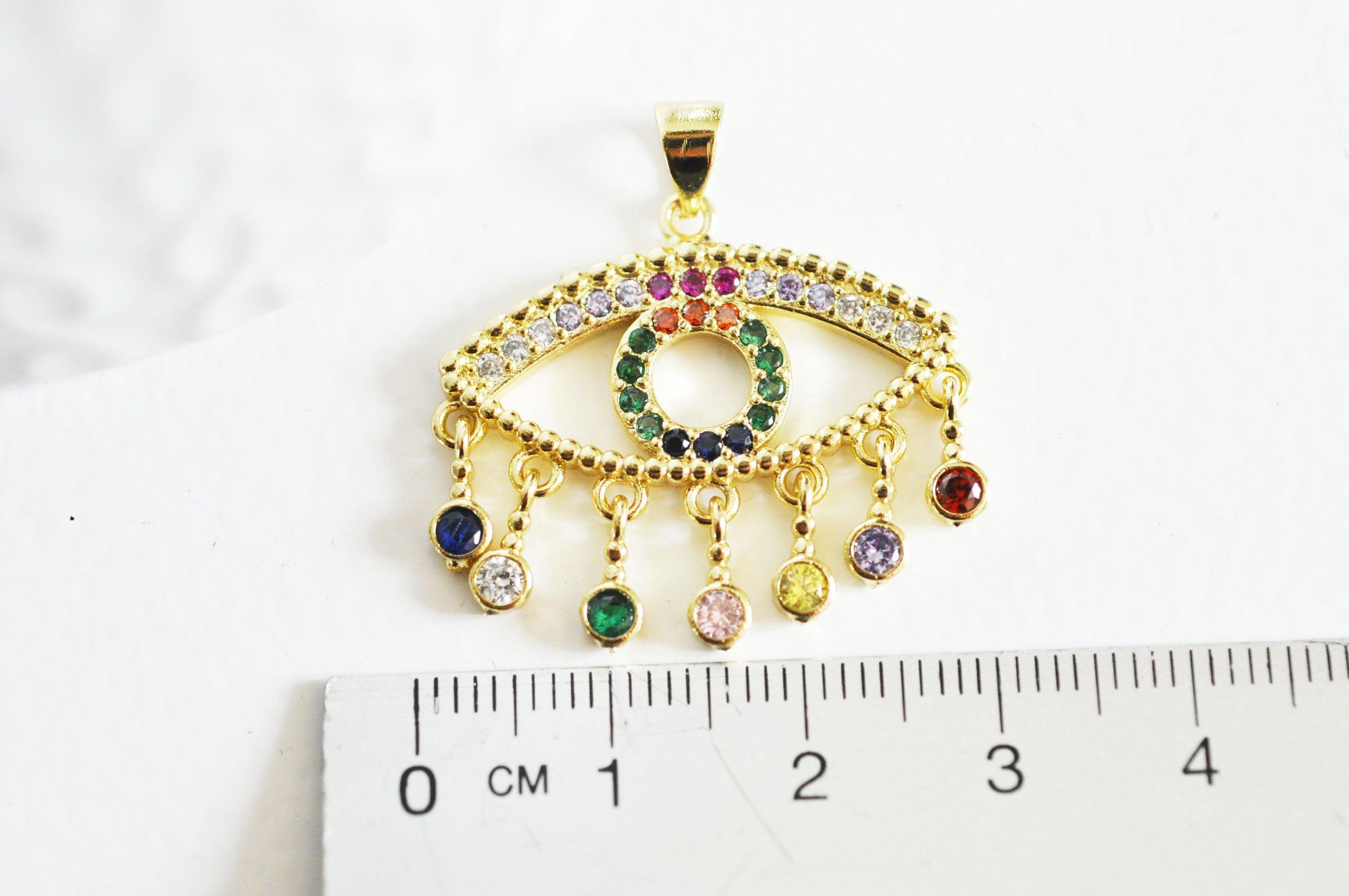 EP-Pendentif oeil doré cristal zircon coloré, porte-bonheur en laiton doré mauvais oeil pour création bijoux,28mm, x1,G3375