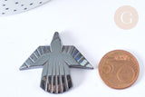 EP-Pendentif oiseau hématite de synthèse gris 39mm, pendentif , x1 G7969