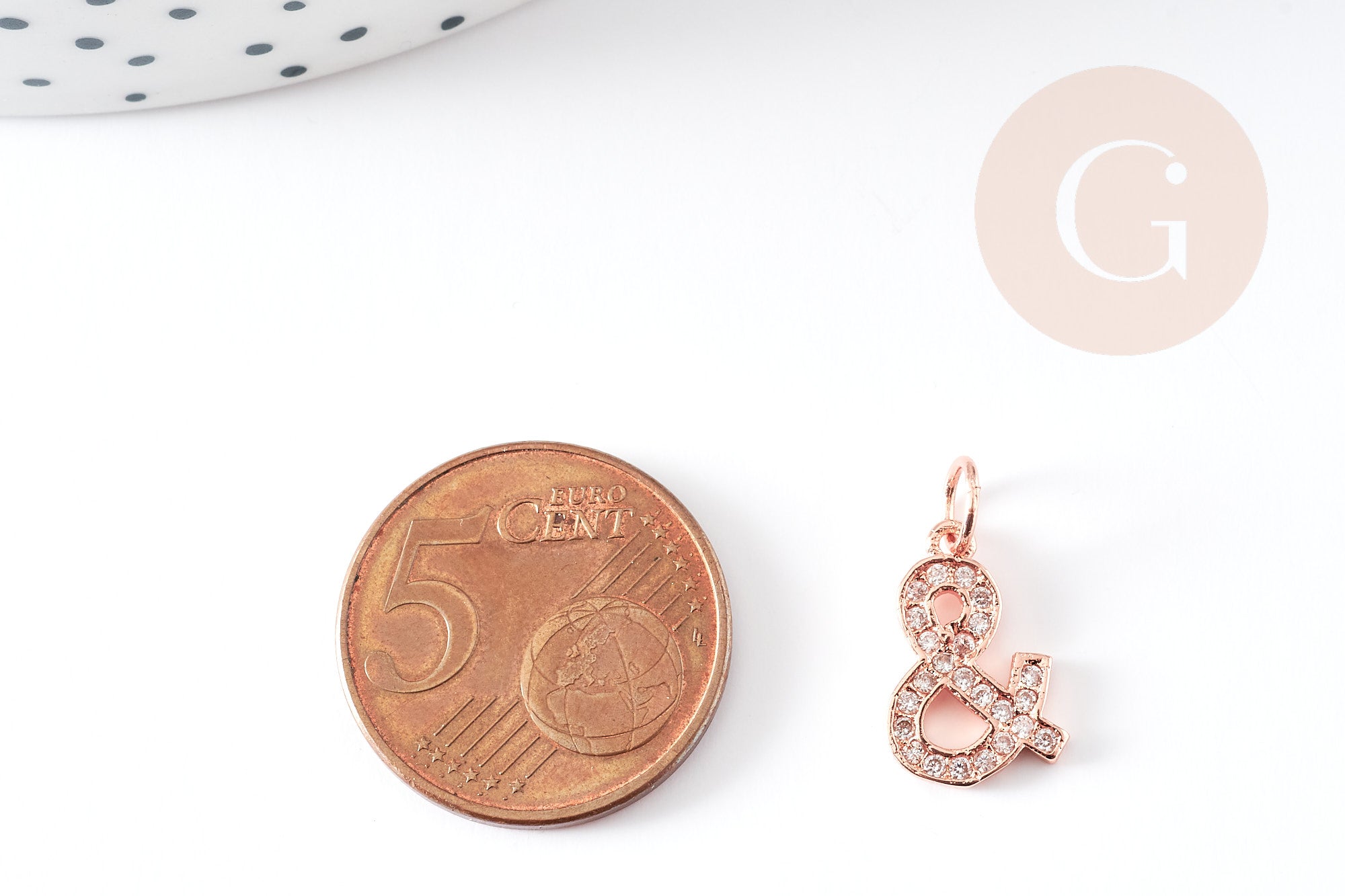 EP-Pendentif or rose esperluette cristal blanc laiton or rose,15mm, x1 G4667