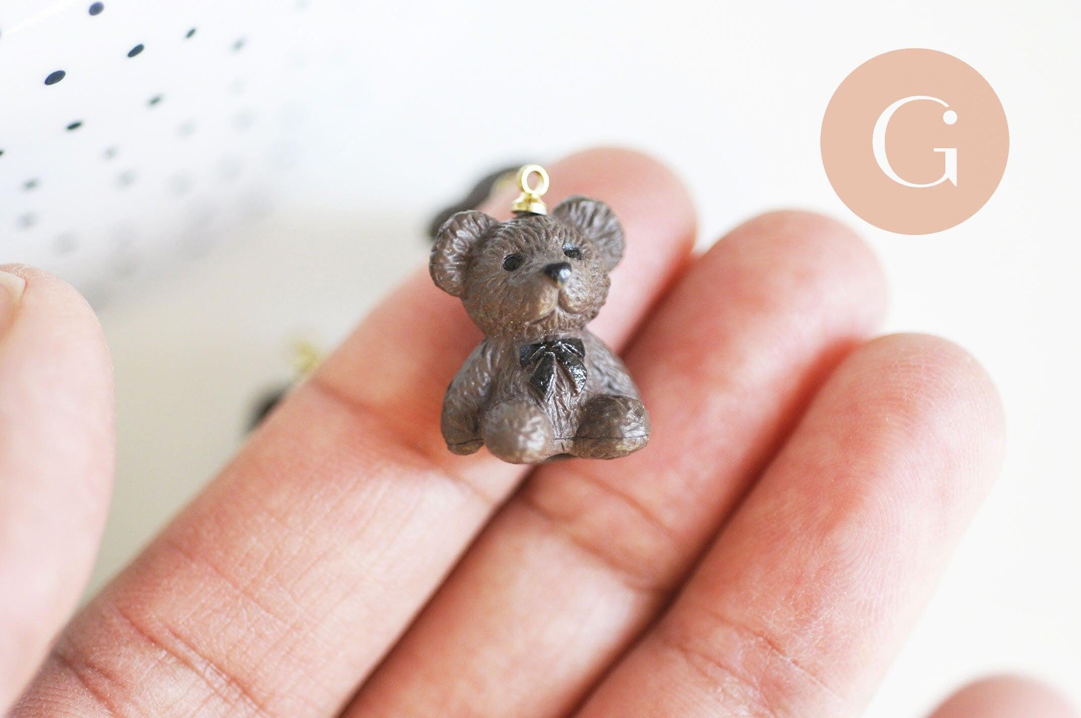 EP-Pendentif ourson laiton résine marron 21mm, x1 (G6236)