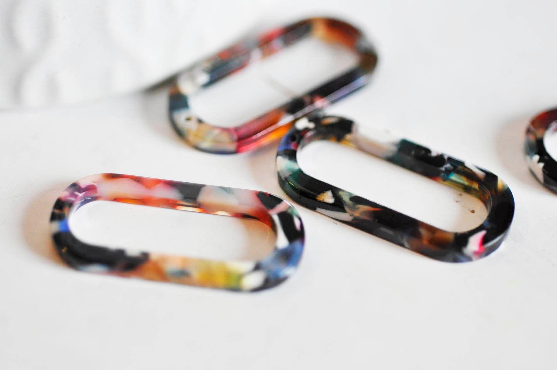 EP Pendentif ovale écaille multicolore,fourniture bijoux,perle acétate,création bijoux,perle plastique,connecteur plastique,x 2, 30mm-G727