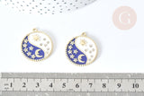 EP-Pendentif soleil lune étoiles bleu zamac doré zircon 27.7mm, x1 (G8088)