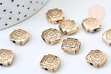 EP Perle carrée gravée zamac doré 12mm, perles dorées, création bijoux, perles intercalaires, Perle carré, x 2 G5873