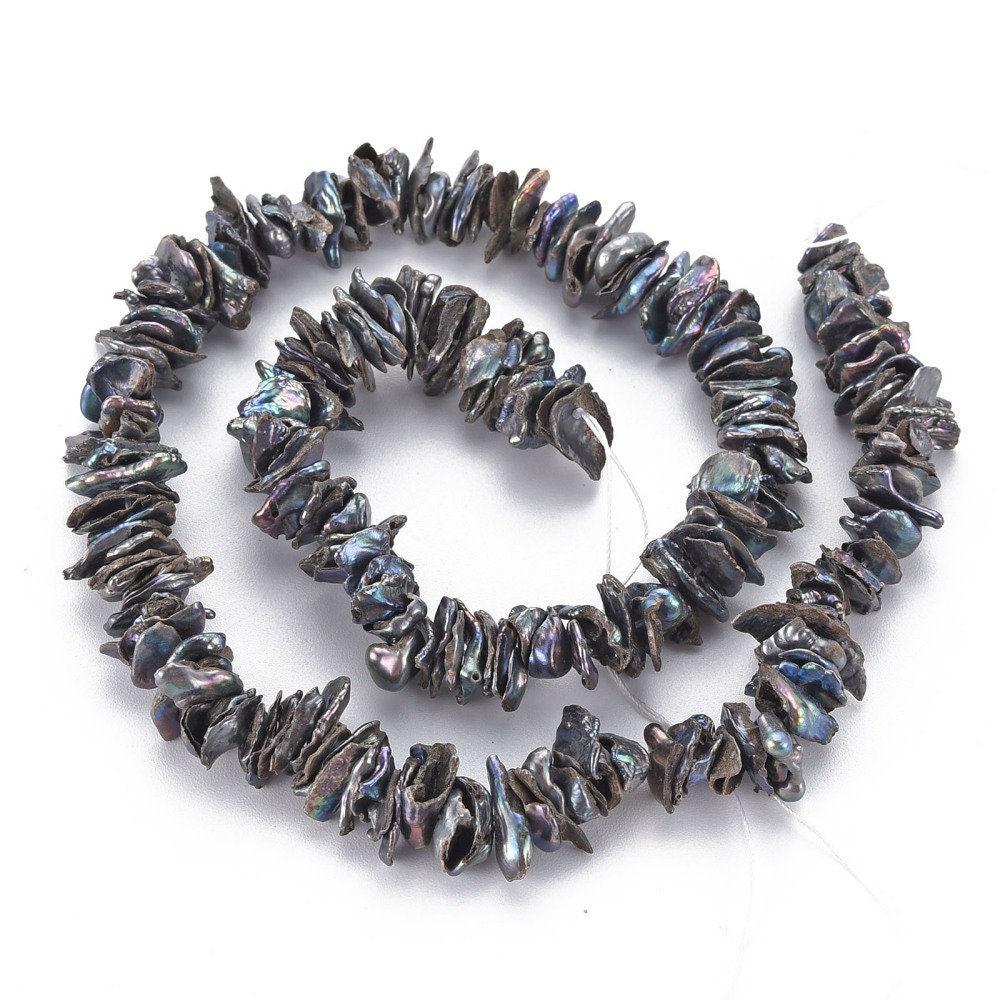 EP-Perle keshi naturelle noire 4-13mm, x1 fil de 90 perles (G6175)