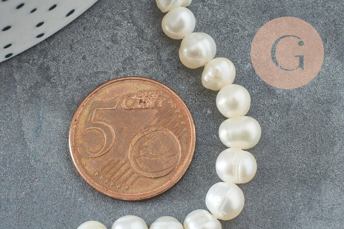 Perle naturelle blanche grade A 6-7mm, x1 fil 36cm (G0549)