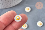 EP-Perle ronde nacre blanche mauvais oeil couleur jaune 12 mm, x10 G6819