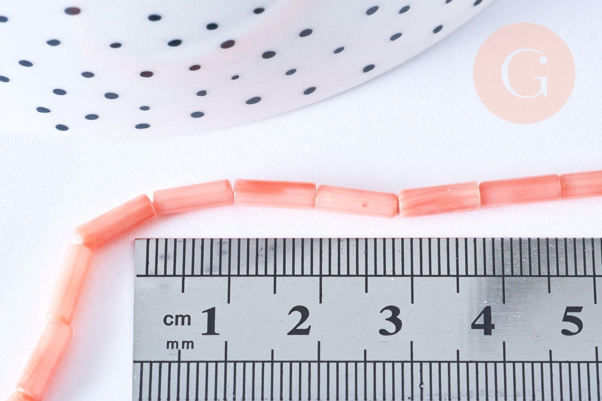 EP Perle tube bambou de mer rose, perle imitation corail pour fabrication bijoux en bambou de mer naturel, fil de 40cm G6591