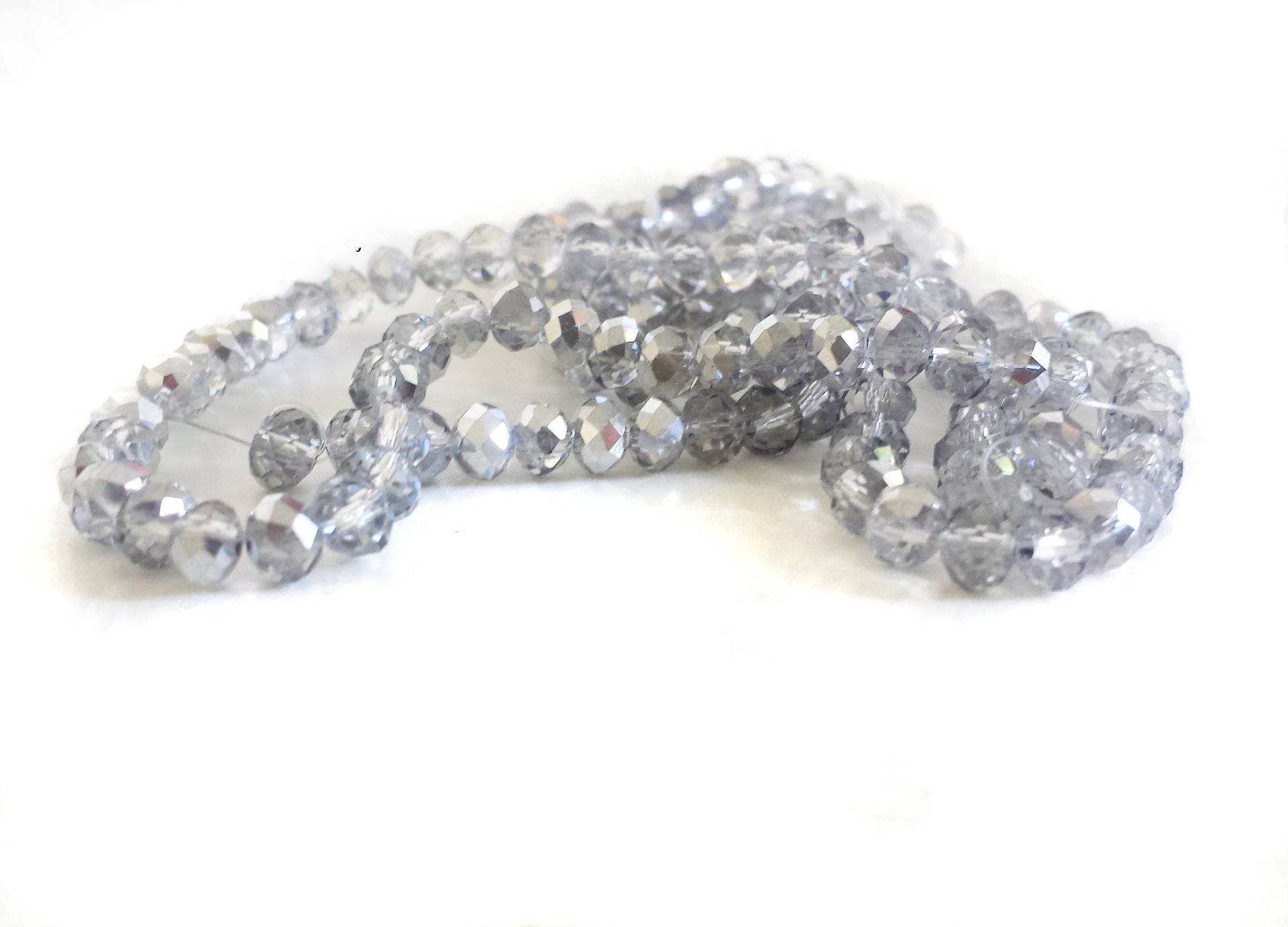 EP Perles en verre facettes gris clair irisé,fourniture créative, perles verre tchèque, perles verre, verre gris, lot 50 perles,5mm-G526