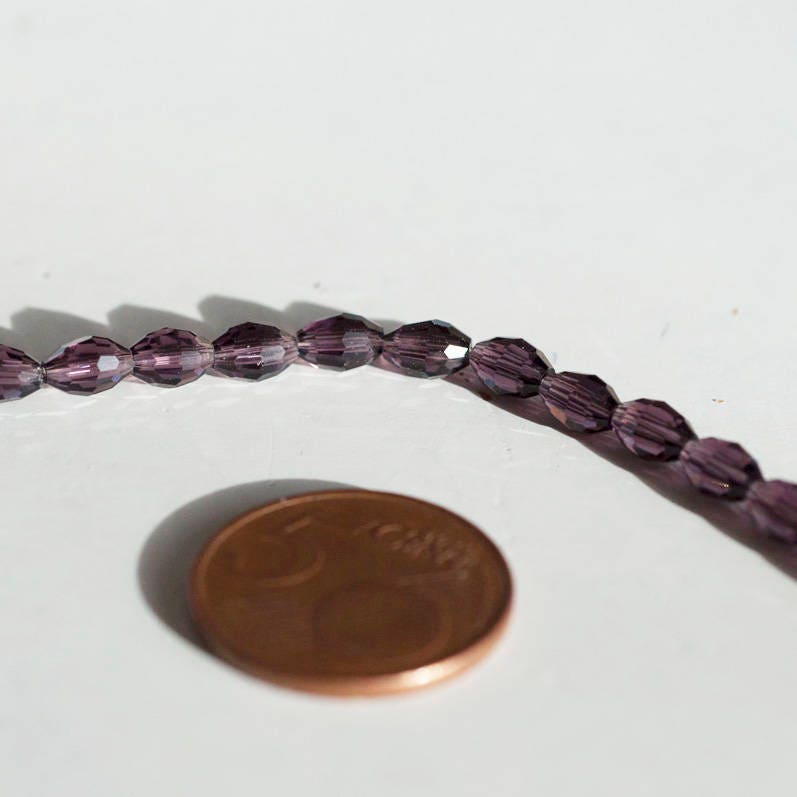 EP Perles facettées verre violet, fourniture créative,Perles verre, perle forme ovale, fabrication bijoux, grain de riz, cristal,fil de 70-G572