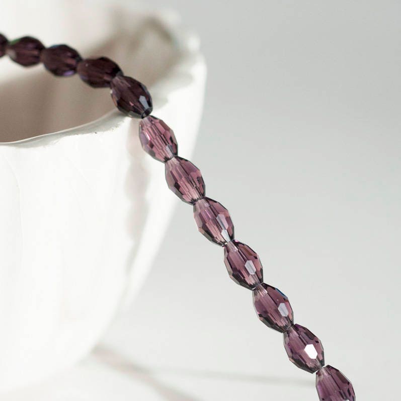 EP Perles facettées verre violet, fourniture créative,Perles verre, perle forme ovale, fabrication bijoux, grain de riz, cristal,fil de 70-G572
