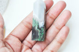 EP Pointe agate mousse verte naturelle roulée, agate mousse naturelle, pierre semi-precieuse, séance lithothérapie, la pièce G5024