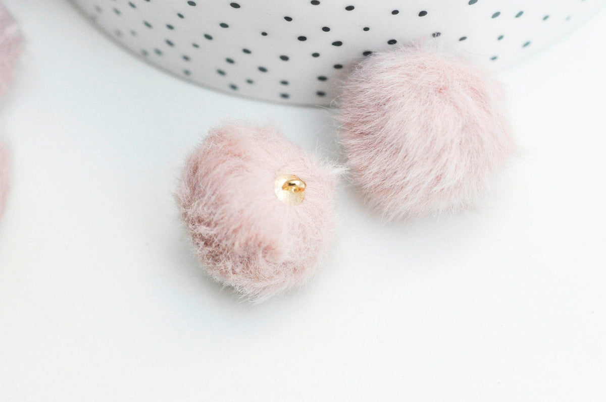 EP-Pompon fourrure rose support doré 21mm,décoration pompon imitation fourrure x2 G4496
