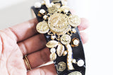 EP-Serre-tête cheveux médaille doré strass perles 110mm, x1 (G0416)