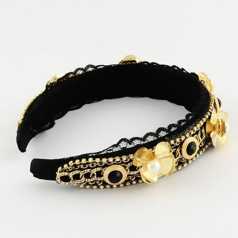 EP-Serre-tête cheveux médaille doré strass perles 115mm, x1 (G0417)