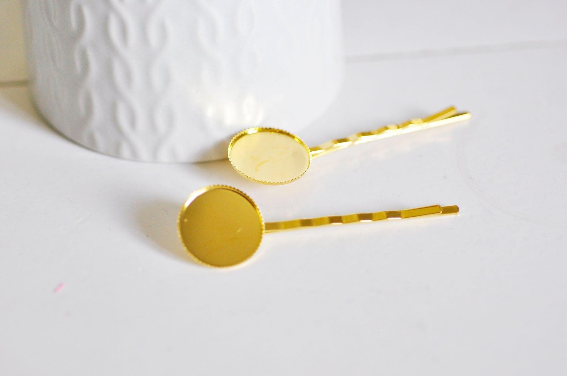 EP Supports de barrette métal doré support cabochon 18mm,x 5 -G361