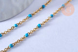 EP-chaine de cheville acier doré 14k résine bleu clair chaine dorée 1.5-2mm/23cm, x1 (G3660)