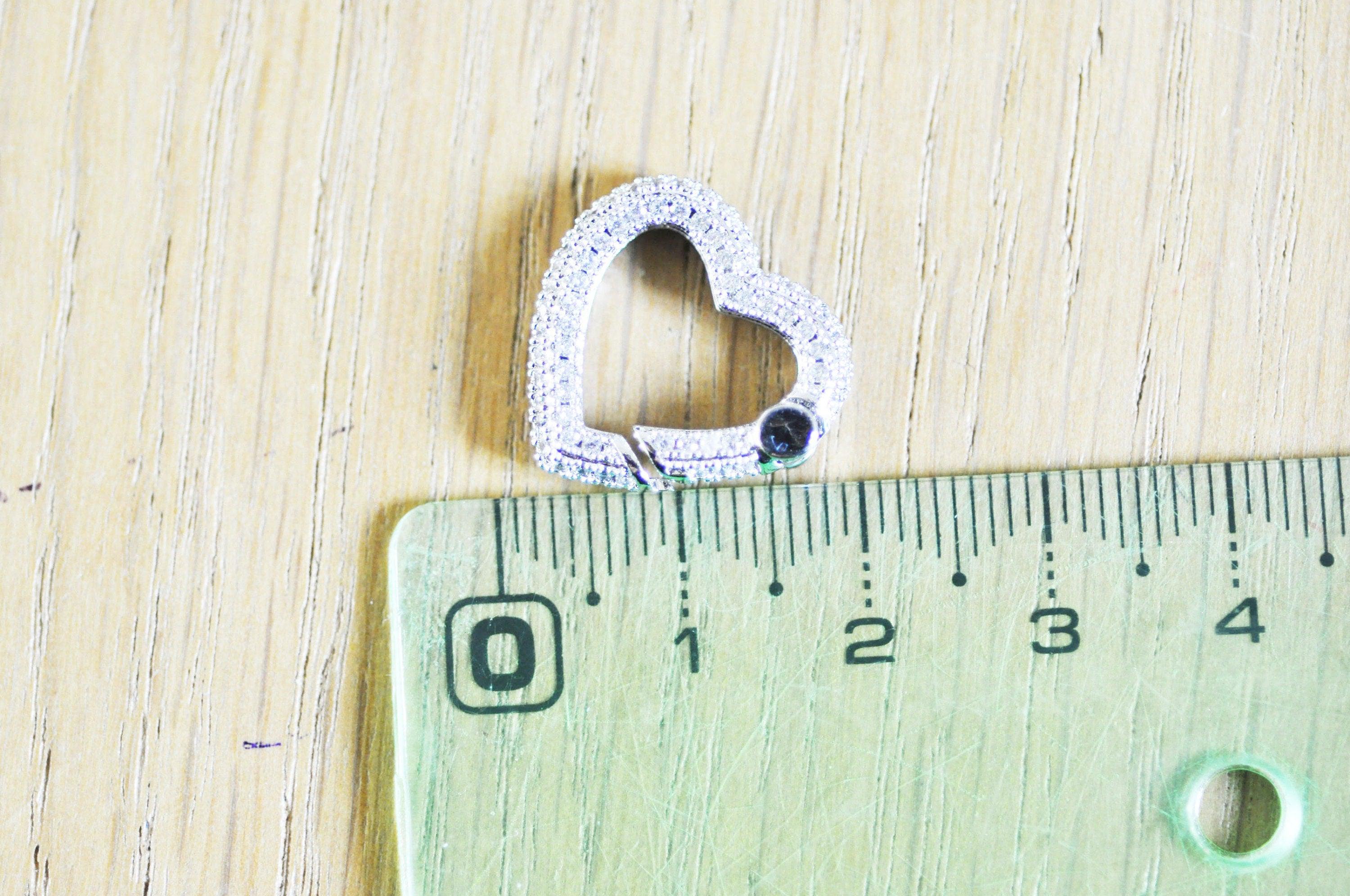 EP-fermoir à clapet coeur laiton argenté et strass 18mm, x1 (G3092)