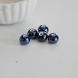 EP perle porcelaine bleu irisé, fournitures créatives,perle ronde, céramique bleu marine,perle céramique, création bijoux,x 5, 1.2cm-G1368