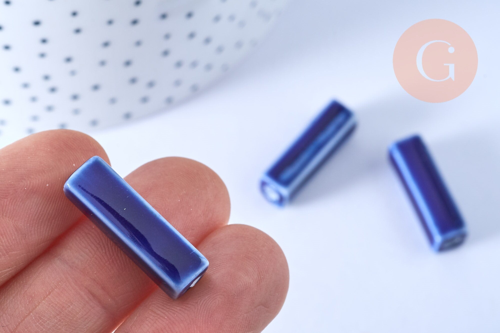 EP perle porcelaine rectangle bleu foncé 25-29mm, x5 (G5394)