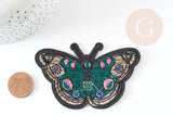 Ecusson brodé à repasser papillon vert 87mm, customisation vêtement, écusson thermocollant,patch écusson brodé, x1 G3263