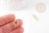 Fermoir T laiton doré 18k cristaux zircon 14mm, x1 (G5319)