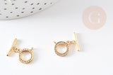 Fermoir T laiton doré 18k cristaux zircon 18mm, x1 (G5302)